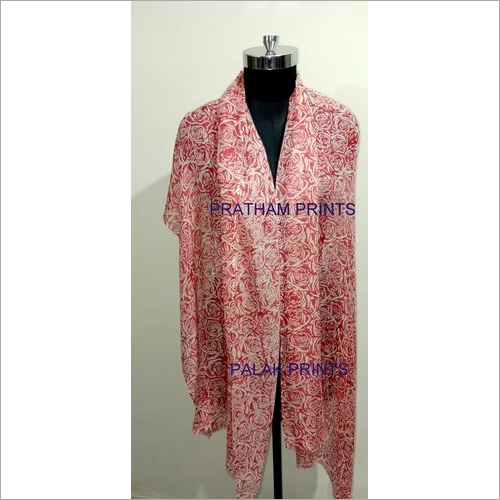रेड रोज़ेज़ सिल्क वूल ब्लॉक प्रिंटेड शॉल
