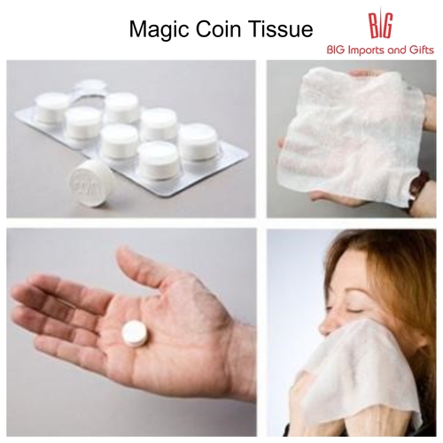 Magic Coin Tissue - Paper, 2.5 cm Diameter, White Color - Compressed, 10 Pieces in Plastic Blister Pack