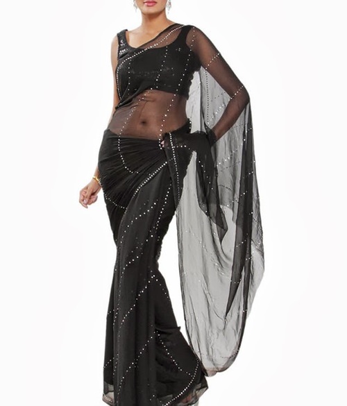 FAVOLA डिजाइनर अद्भुत काले गिरते सितारे क्रिस्टलाइज्ड साड़ी