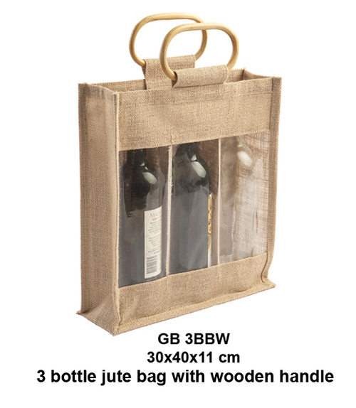 3 बोतल जूट बैग