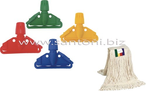 Wet Mop Set - Plastic Holder, Aluminum Grip Handle, Cotton Mop Refill, Red/Yellow/Blue/Green Colors | Lightweight, Brilliant Water Absorbency, Customizable Options