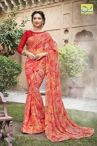 Designer Printed Sarees - Georgette Fabric, Multi Color, Bollywood Style | Elegant Printed Design for Festive Occasions and Gatherings