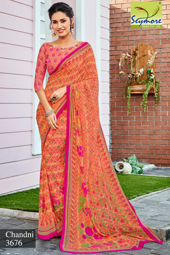 Fancy Designer Printed Sarees - Georgette Fabric, Multi Color, Fancy Pattern | Bollywood Style For Elegant Occasions