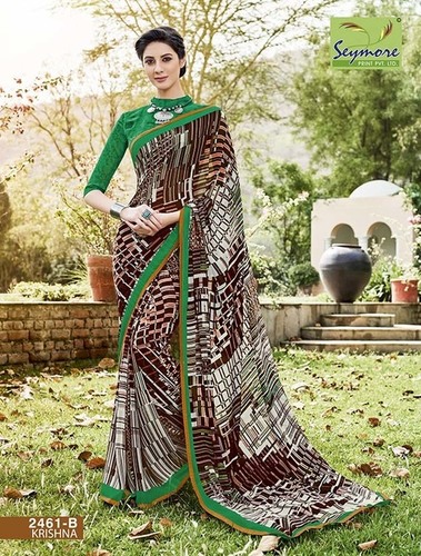 Fashionable Saree - Georgette Brocade, Multicolour Printed, Bollywood Style | Skin-Friendly, Trendy Designs, Vivid Color Combinations