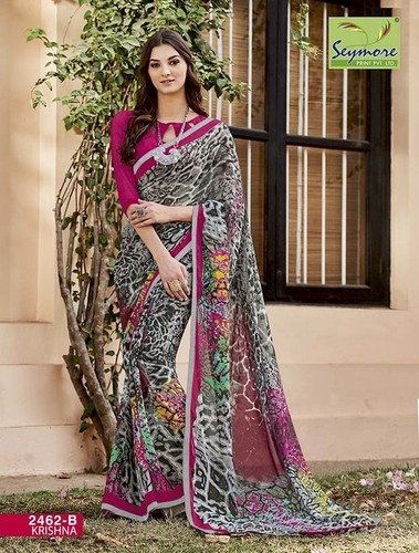 Printed Saree - Georgette Fabric, Multicolour Polka Dots Pattern | Elegant Designs, Classy Appearance, Attractive Prints, Unique Color-Combinations