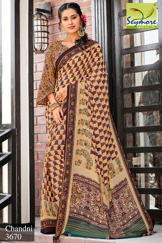 Grey Printed Light Weight Georgette Saree