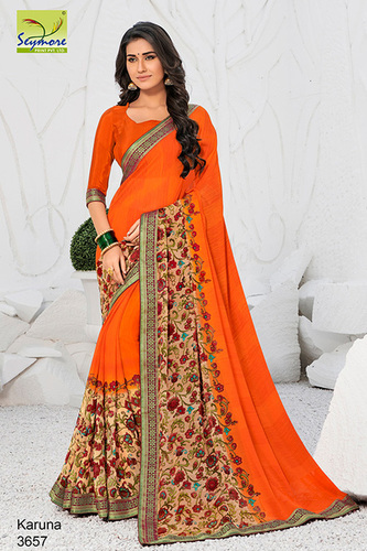 Orange Designer Synthetic Sarees