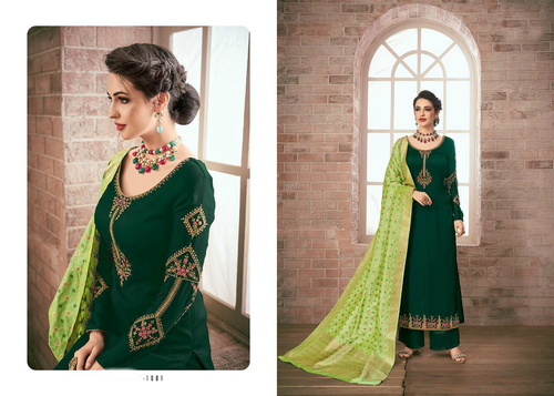 Exclusive Partywear Salwar Suit - Satin Georgette with Embroidery, Customized Size, Blue, Ethnic Summer Wear for Girls