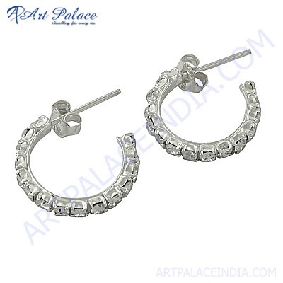 नई अतिरिक्त शाइन घन Zirconia रत्न चांदी की बालियां