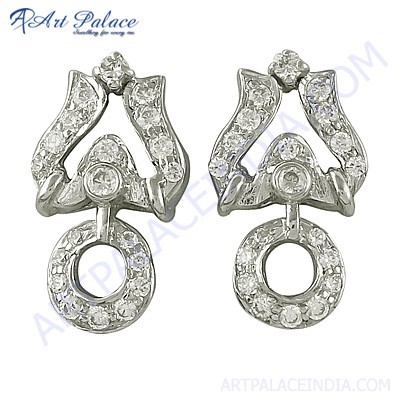 विंटेज प्रेरित घन Zirconia रत्न चांदी की बाली