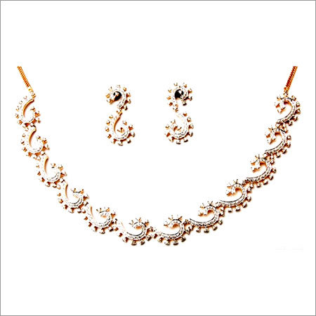 Partywear Diamond Earring And Necklace Set For Women, 18 Karat  Solid Gold Diamond Studded Indian Diamond Clarity: Fl
