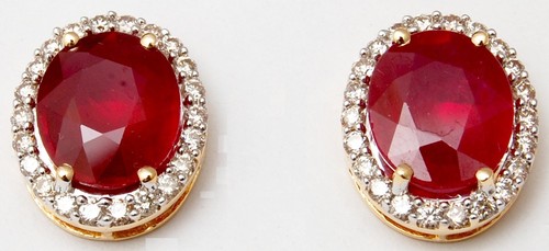Oval Ruby Gold Earrings - 18K, Large Ear Tops Design with Natural Ruby and Diamonds, Customizable Gemstone Options, Perfect for Gifts and Parties