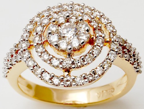 Designer Halo Style Twin Circle Diamond Cluster Ring - 18K Solid Yellow Gold, Emerald Cut Diamonds, Flawless Clarity, Customizable Design Options