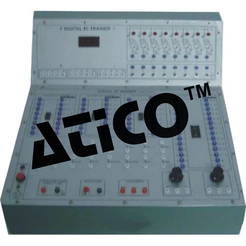 डिजिटल आईसी ट्रेनर - W 412 x H 150 x D 310 mm, +5V DC 1Amp पावर सप्लाई के साथ, आठ टॉगल स्विच, आठ एलईडी इंडिकेटर, 3-डिजिट सेवन-सेगमेंट डिस्प्ले, सेल्फ-कंटेंड यूनिट, बहुमुखी प्रशिक्षण