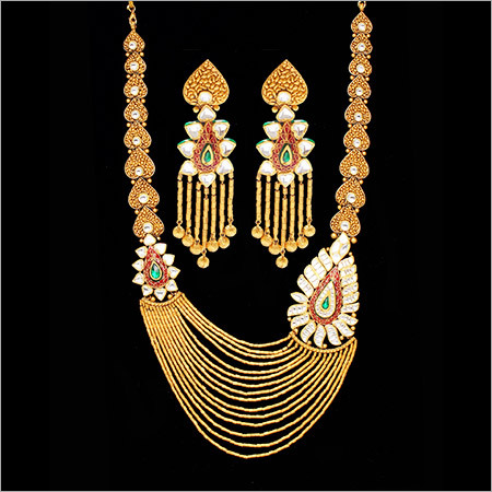 Jadau Neckpiece - Gold, Variable Length, Traditional Setting | Elegant Design, Fine Craftsmanship, Lustrous Shine, Adornment for Special Occasions