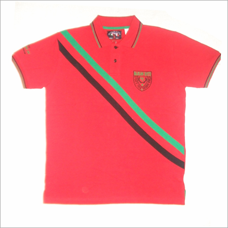 Red Collar T Shirt - Cotton, Multiple Sizes, Red, Striped | Soft Texture, Alluring Designs, Comfortable Fit, Durable Fabric