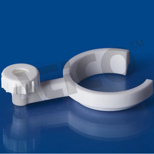 Separatory Funnel Holder - Polypropylene Material, White C-Shaped Design with Front Opening & Two Tapered Wedges for Firm Grip
