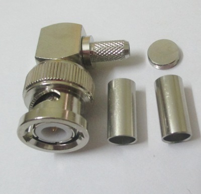 BNC (M) R/A Connector for RG58 Cable - Brass & Beryllium Copper, 50/75 Ohm Impedance, 0-1 GHz Frequency Range, Weatherproof Design, 10-15g Weight