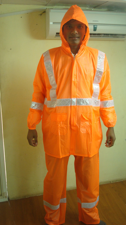 Rain Suit - Poly Carbonate, Small/Medium/Large/Free Size, Orange | Reflective Strip for Enhanced Visibility