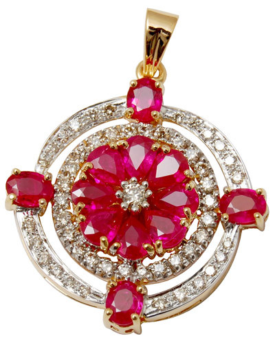 Gold Diamond Pendent  With Ruby Stone,Rounded Diamond Pendent Gender: Women'S