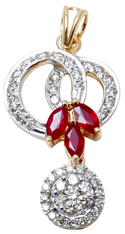 Three Marques Ruby Design Pendant - 18K Gold, 3.370g with 0.61ct Ruby | Gift-Ready, Elegant Women's Jewelry for Parties and Special Occasions