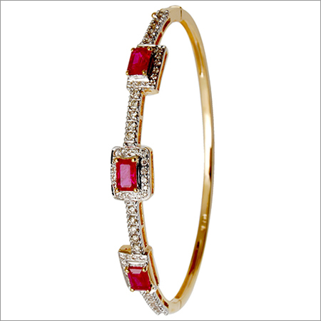 Octagon Red Ruby Gemstone Yellow Gold Bangle Gender: Women