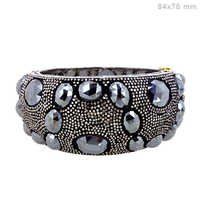 Pave Diamond Black Spinel Gold Cuff Bangle