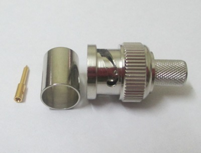 BNC (M) Straight Connector for RG6 Cable - Silver Material, 50 Ohm Design, Bayonet Coupling Mechanism | Ideal for Military, Industrial, and Commercial Applications