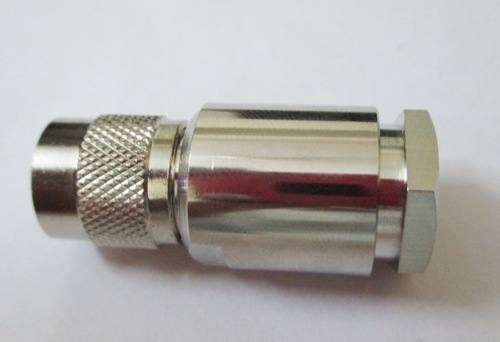 TNC (M) st. Solderless Clamp for LMR 400 - Silver Material, 0 - 11 GHz Frequency Range, 50 Ohm Impedance | Weatherproof Design, Ideal for Wireless & GPS Applications