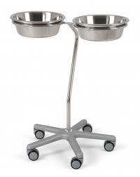 Double Bowl Stand - Stainless Steel Basin 35cm, ERW Steel Tubular Frame with Heavy Polypropylene Base and Castors, Low Maintenance and Lightweight Design