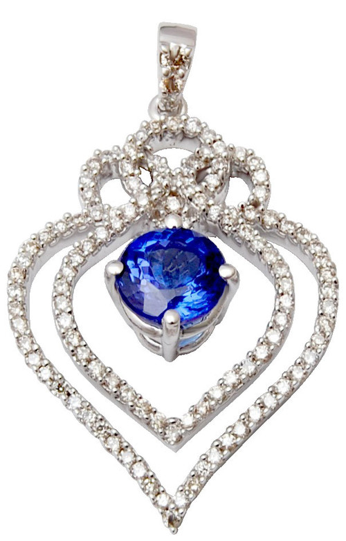 Luxurious Cheap Heart Shaped Saphire Gold Diamond Pendant, Blue Saphire Gold Diamond Pendant Gender: Women's