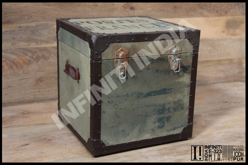 Vintage Storage Box - Polished Wrought Iron, Solid Wood & Steel | Square Design, Weighs 4-5 Kilograms, Eco-Friendly Reclaimed Materials