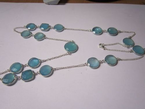 ब्रेसलेट 32 इंच एक्वा चेलेडोनी बेज़ल कनेक्टर 17 पीसीएस.16 मिमी -20 एमएम चेन