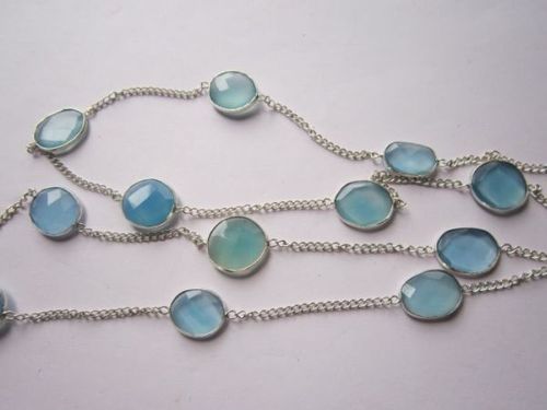 ब्रेसलेट 28 इंच एक्वा चेलेडोनी बेज़ल कनेक्टर 13 पीसीएस.15 मिमी -17 एमएम चेन