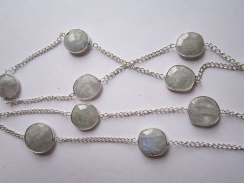 ब्रेसलेट 28 इंच रेनबो मूनस्टोन बेज़ल कनेक्टर 13 पीसीएस.15 मिमी -17 एमएम चेन