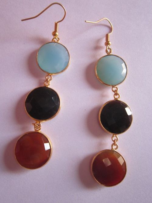 इयररिंग्स मल्टी स्टोन गोल्ड वर्मील कनेक्टर्स इयररिंग्स पेयर