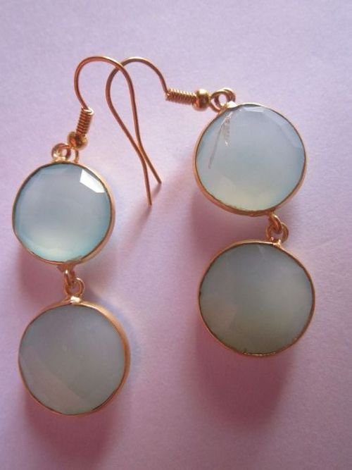 राउंड एक्वा चेलेडोनी गोल्ड वर्मील कनेक्टर्स इयररिंग पेयर लगभग 47 सीटी.