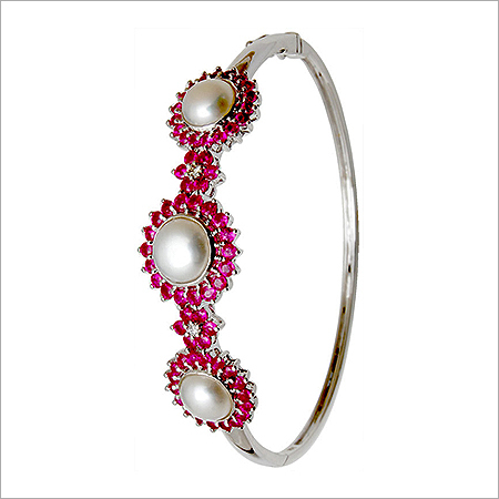 Designer Ruby Diamond Pearl Bangle Bracelet Gender: Women