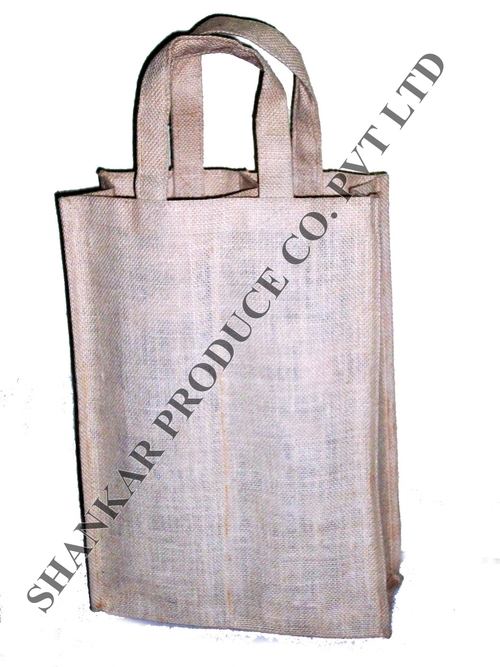 प्लेन जूट डबल बॉटल बैग