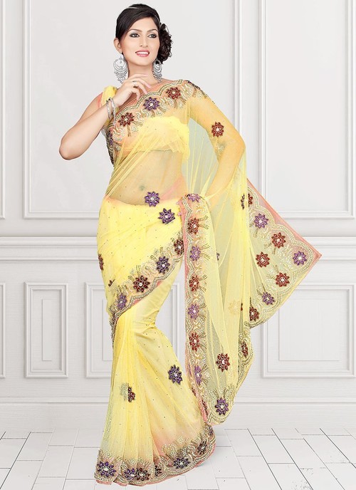 पीला नेट साड़ी