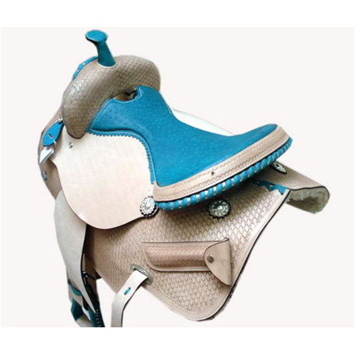 व्हाइट एंड ब्लू ऑस्ट्रिच सैडल