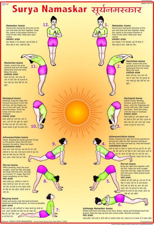 सूर्य नमस्कार चार्ट आयाम: 70 x 100 सेंटीमीटर (सीएम)