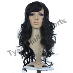 Wavy Hair Wig - Human Hair, Glossy Finish, Black Color | Long Lasting, Silkiness, Natural Look