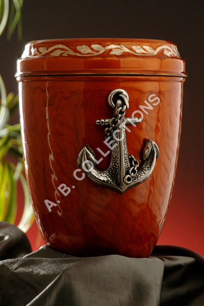 Red Enameled Golden Band Silver Antique Anker Metal Cheap Urn