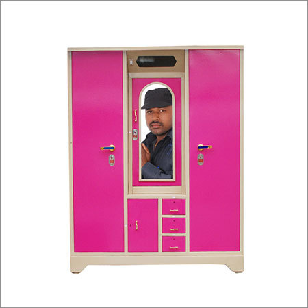 Dressing Almirah - Metal & Glass, 6ft x 4ft x 1.5ft , Pink & Beige Color with Modern Design, Mirrored Doors and Spacious Compartments