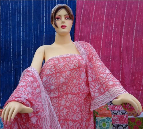 Pink Matching Block Print Cotton Sarong Handmade