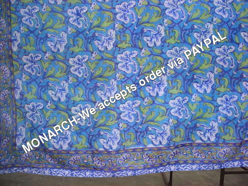 ब्लू फ्लावर 100% कॉटन हैंड ब्लॉक प्रिंट फैब्रिक