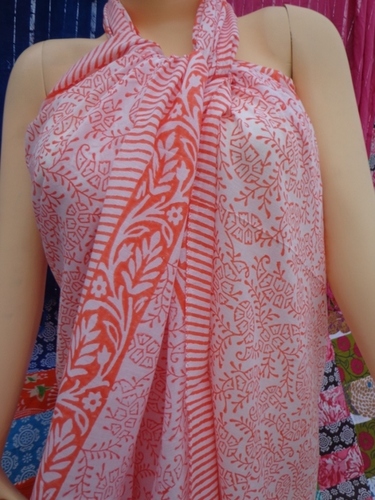 Ladies Beach Sarongs - 100% Cotton Voil, 42X72" Natural Size | Hand Block Print, Cold Water Wash, Lightweight 100g