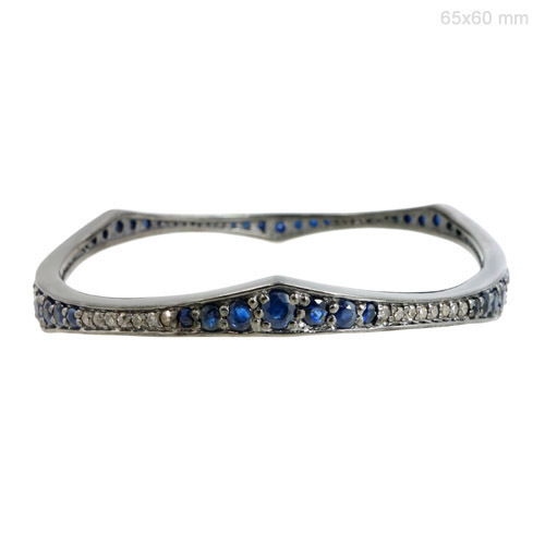Blue Sapphire Diamond Silver Bangle