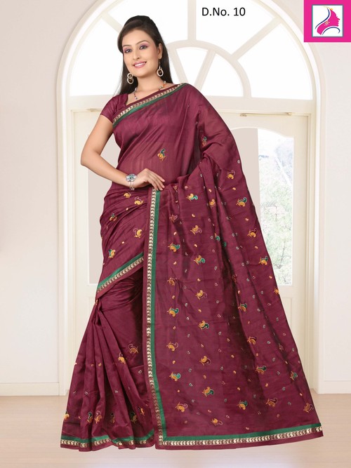 Magnificent Wine Designer Ever Green Silk Saree